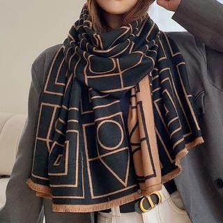 Patterned Scarf Black & Coffee - One Size