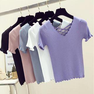 Cross Strap Short Sleeve Knit T-shirt