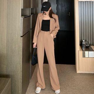 Plain Cropped Blazer / High-waist Boot-cut Plain Pants
