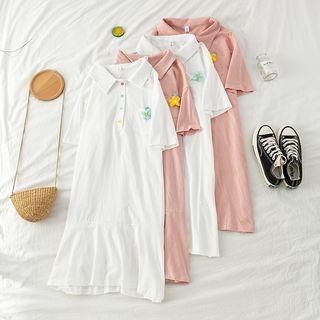 Flower Accent Short-sleeve Polo Shirtdress