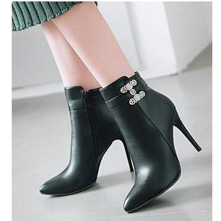 Rhinestone Accent Tin Heel Short Boots
