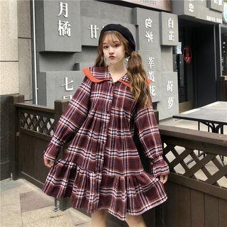 Peter Pan Collar Wide Plaid Long-sleeve Small Dress