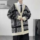 V-neck Printed Button-up Oversize Cardigan