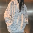 Long-sleeve Printed Zip-up Hoodie White - One Size