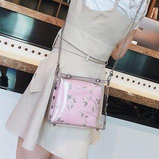 Set: Pvc Crossbody Bag + Floral Embroidered Pouch