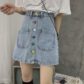 High-waist Color Button Shorts