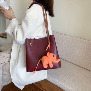 Elephant-accent Faux Leather Tote Bag