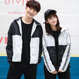 Couple Matching Letter Colour Block Jacket