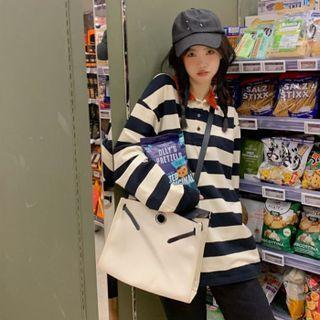 Polo-neck Striped Sweatshirt Stripes - Black & White - One Size