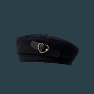 Heart Buckle Beret Black - One Size