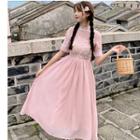 Traditional Chinese Short-sleeve Embroidered A-line Midi Dress