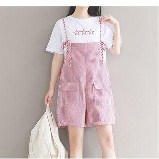 Set: Short-sleeve T-shirt + Pinstriped Jumper Shorts