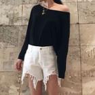 Single-shoulder Long-sleeve Top Black - One Size