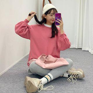 Balloon-sleeve Plain Pullover