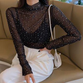 Sheer Lace Mesh Top Black - One Size