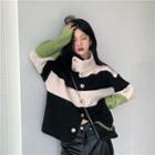Color Block Cardigan Green & Black & White - One Size