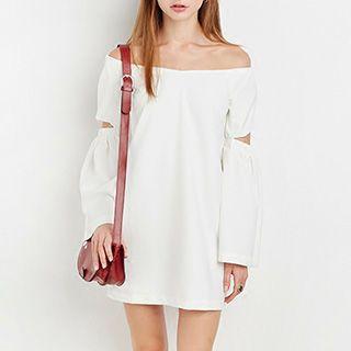 Long-sleeve Off Shoulder Chiffon Dress