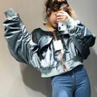 Zip-up Velvet Jacket Grayish Blue - One Size