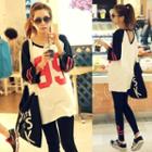 3/4-sleeve Color Block Number Print T-shirt