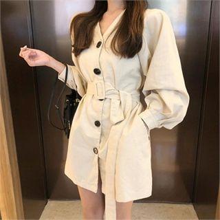V-neck Mini Coatdress With Belt Beige - One Size
