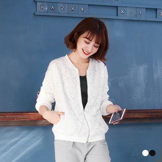 Crochet Overlay Bomber Jacket