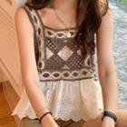 Knit Panel Eyelet Lace Camisole Top