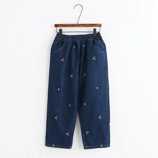 Regular-fit Embroidery Cropped Jeans