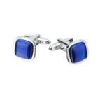 Fashion Elegant Blue Opal Geometric Square Cufflinks Silver - One Size