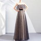 Strapless Frill Trim Dotted Ball Gown