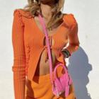 Long Sleeve Ribbed Tie-front Cardigan