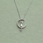 Moon Cat Sterling Silver Pendant Necklace