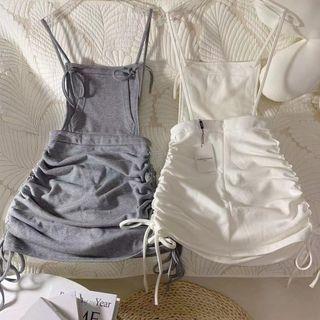 Drawstring Mini Fitted Overall Dress