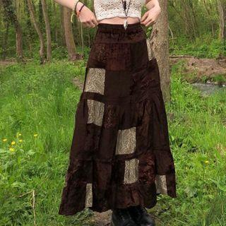 Printed Velvet A-line Long Skirt