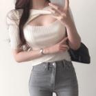 Short-sleeve Cutout Knotted Knit Top