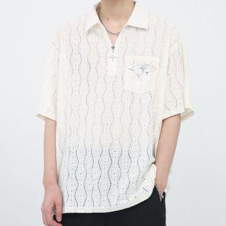 Short-sleeve Cutout Half-zip Polo Shirt