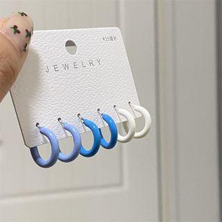 Set Of 3 Pairs: Plain Hoop Earring Set Of 3 Pairs - Light Blue & Blue & White - One Size