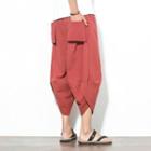 Plain Drawstring-waist Capri Harem Pants