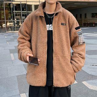 Lettering Patch Fleece Zip Jacket