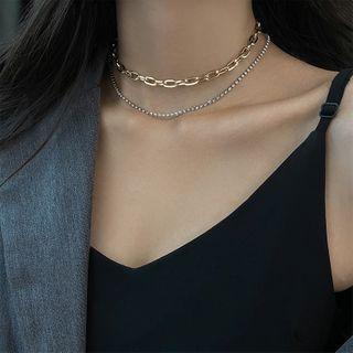 Rhinestone Alloy Layered Choker 1 Pc - Rhinestone Alloy Layered Choker - One Size