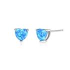 Sterling Silver Simple Sweet Heart Stud Earrings With Blue Imitation Opal Silver - One Size