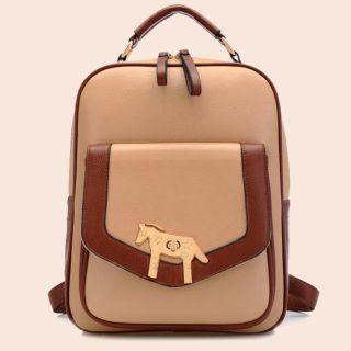 Horse-lock Faux-leather Backpack