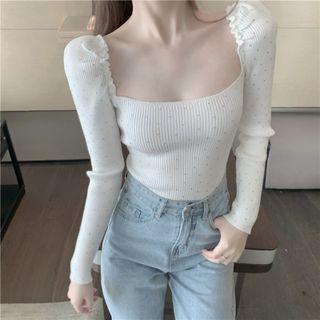 Square-neck Knit Top White - One Size