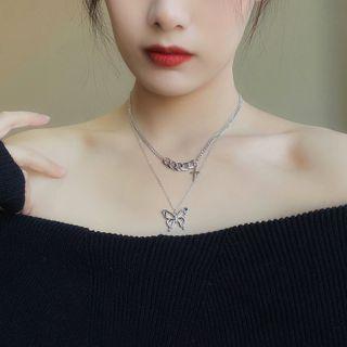 Butterfly Necklace 1 Piece - Silver - One Size