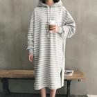 Stripe Oversized Fleece-lined Midi Hoodie Dress