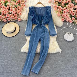Ruffle Denim Jumpsuit