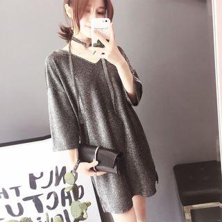 3/4 Sleeve Shimmer V-neck Dress