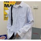 Pocket-detail Pinstripe Long-sleeve Oversize Shirt