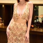 Halter-neck Sequined Fringed Mini Dress