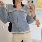 Long-sleeve Buttoned Knit Top Sky Blue - One Size