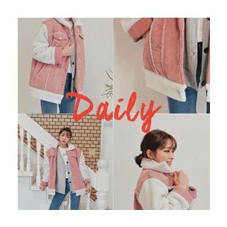 Corduroy-panel Boucl -knit Jacket